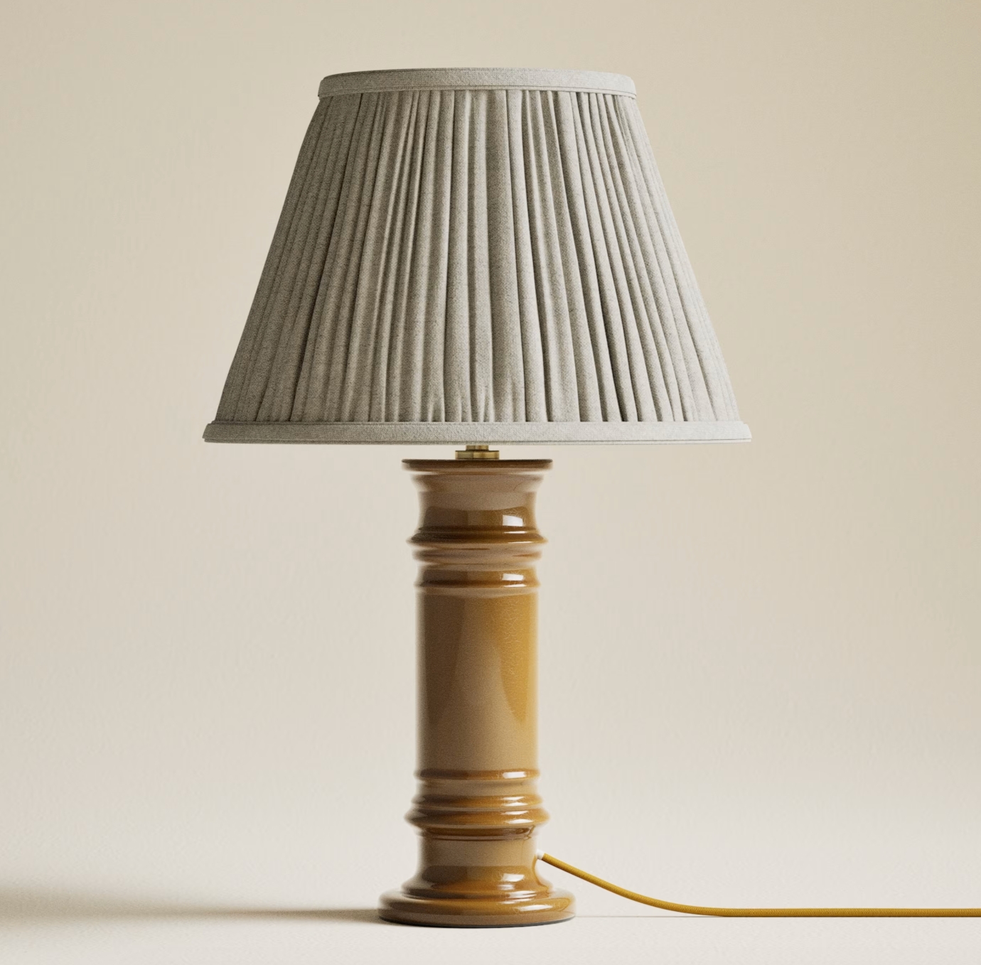 Ceramic Column Frill Shade Table Lamp, Ochre