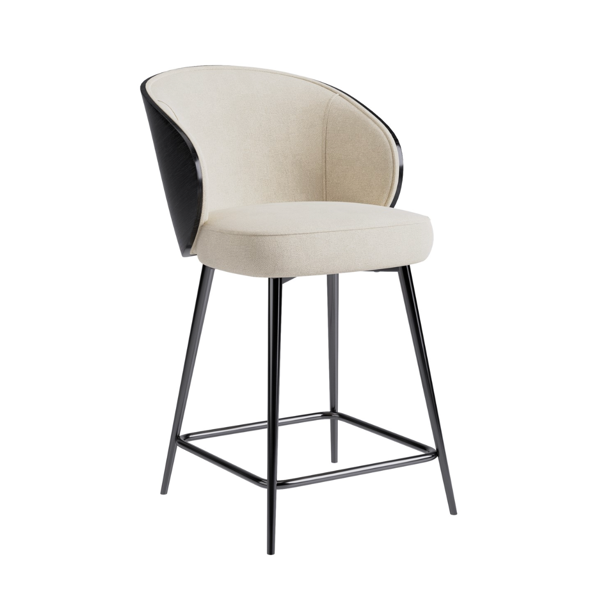 Black Wooden Kitchen Stool with Back - Tori, Beige and Black - W49.5 x D54 x H89 cm