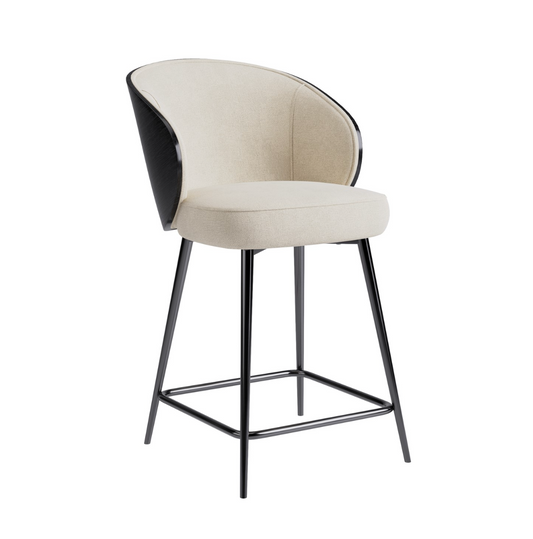 Black Wooden Kitchen Stool with Back - Tori, Beige and Black - W49.5 x D54 x H89 cm