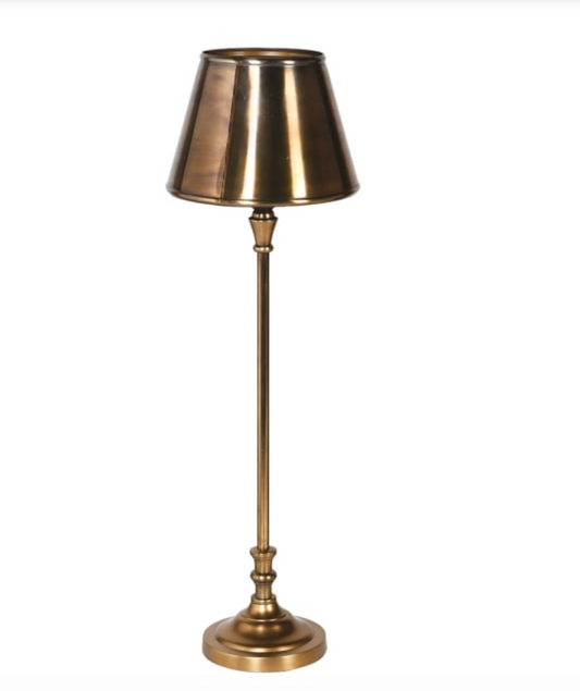 Slim Antique Brass Table Lamp with Metal Shade