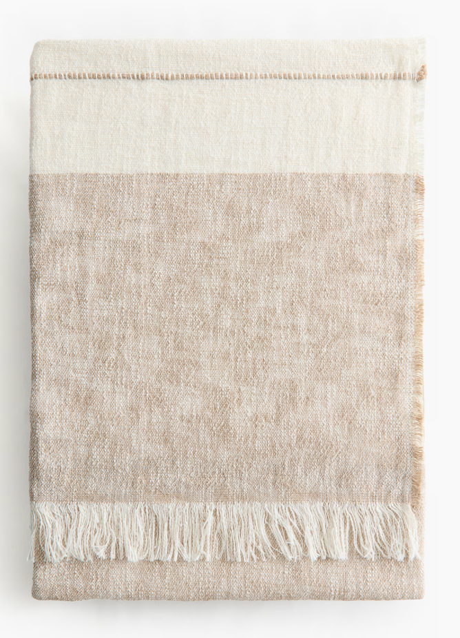 Linen-blend blanket, Beige/Cream 130 X 170CM