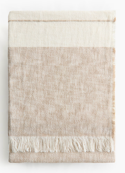 Linen-blend blanket, Beige/Cream 130 X 170CM