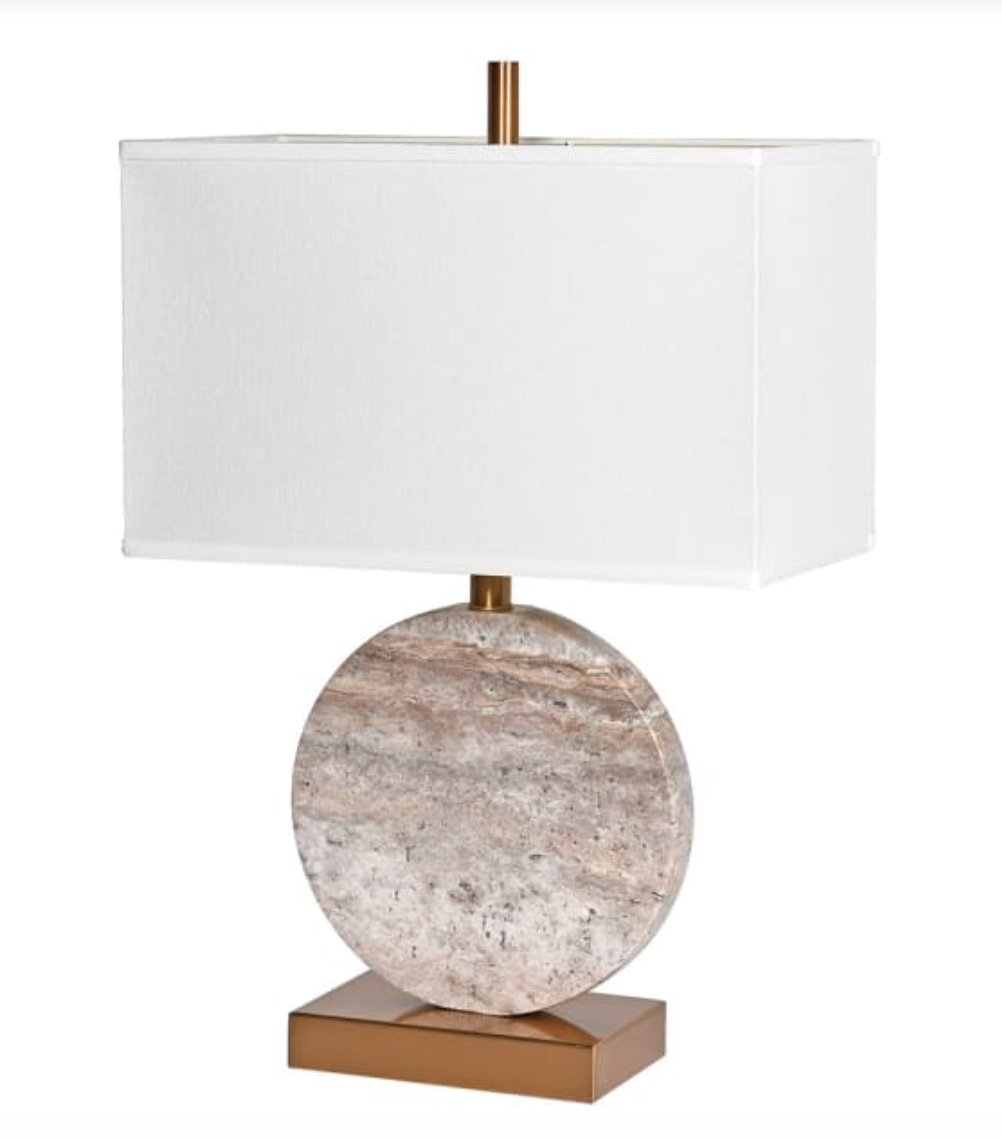 Taupe Marble Table Lamp with Linen Shade