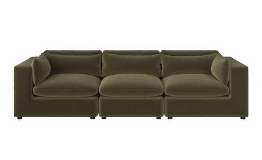 Large Khaki Green Velvet 4 Seater Sofa - Hudson,
