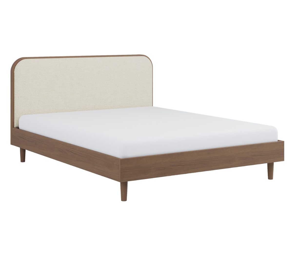 Walnut King Size Wooden Bed Frame With Upholstered Curved Headboard - Reece