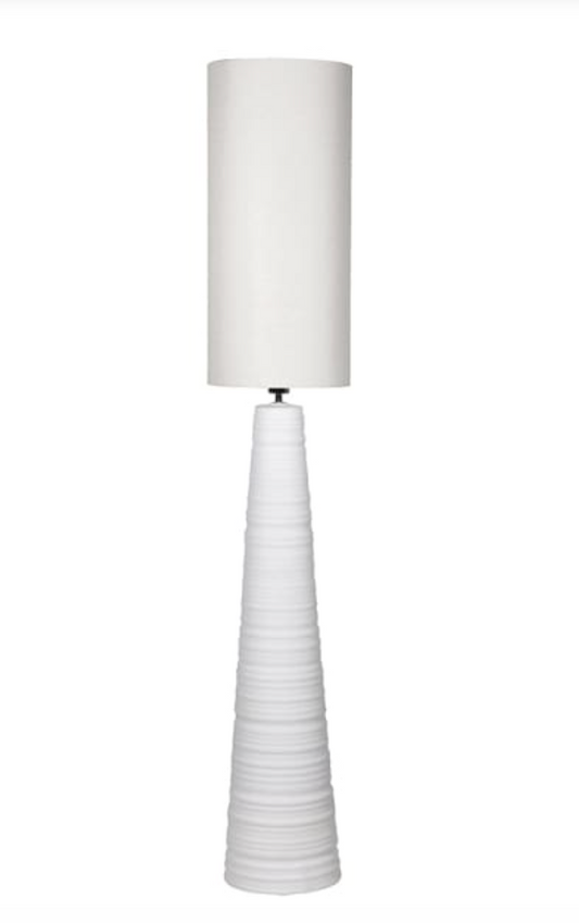 White Tapered Floor Lamp with Linen Shade