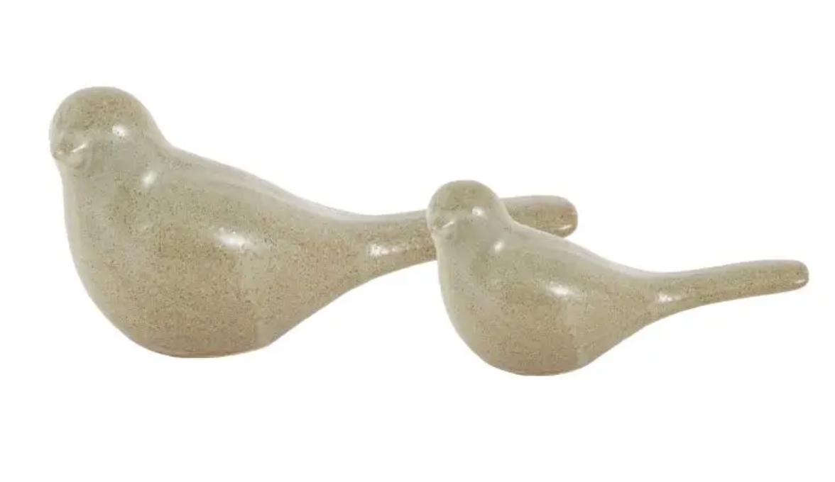 Rustic Bird Sculpture Fennel Green Set of 2