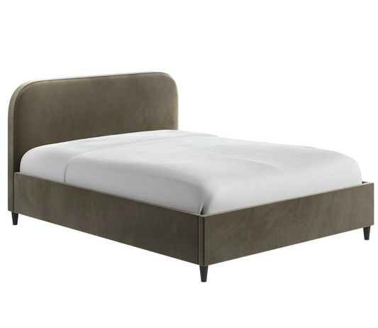 Khaki Green Velvet Upholstered King Size Bed Frame with Curved Headboard - Zara