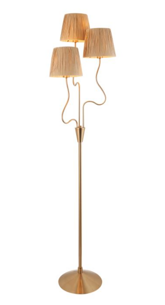 Wriggle Floor Lamp 3 Light, Brushed Aged Brass