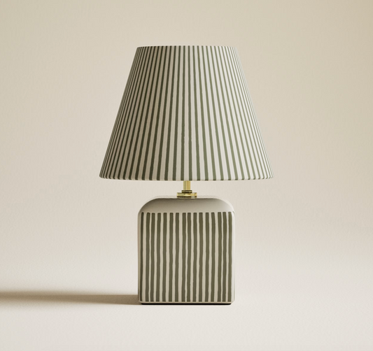 Joshua Ceramic Striped Rechargeable Table Lamp, Green