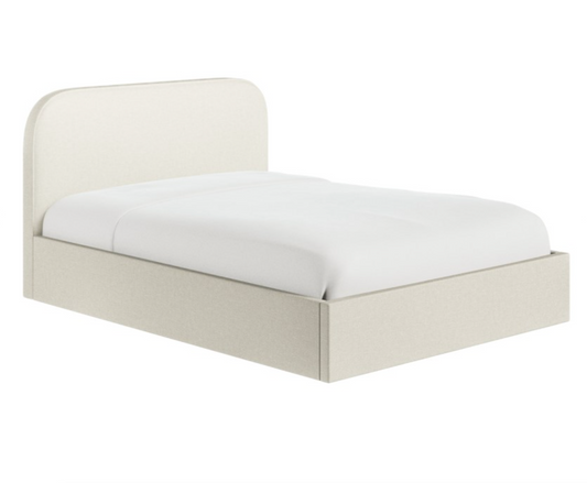 Cream Upholstered Double Ottoman Bed with Curved Headboard - Zara