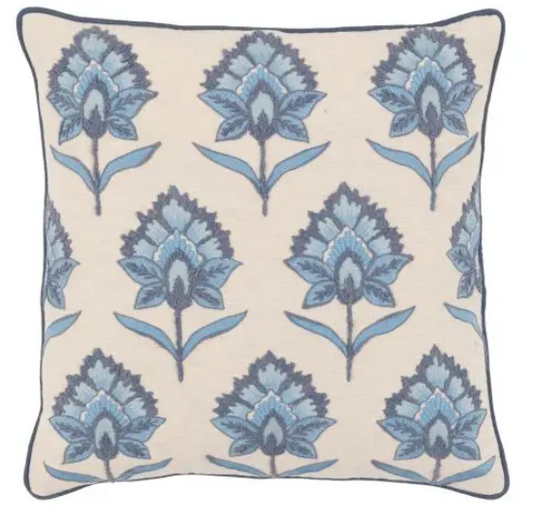 Fleur Embroidered Cushion Ink Blue