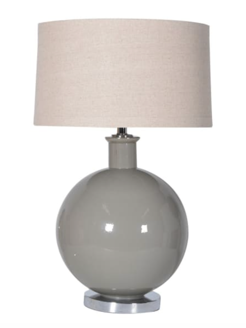 Ceramic Ball Table Lamp with Beige Linen Shade