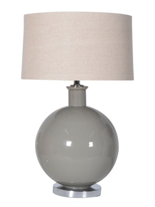 Ceramic Ball Table Lamp with Beige Linen Shade