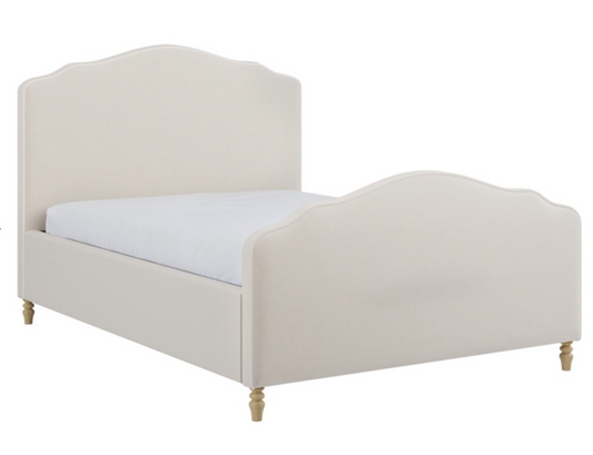 Beige Upholstered Double Side-Lift Ottoman Storage Bed with Legs - Marie, W149.5 x D208 x H126 cm