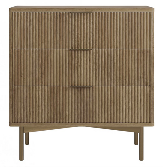 Dark Wood Ribbed Chest of 3 Drawers - Valencia, W80 X D45 X H85CM