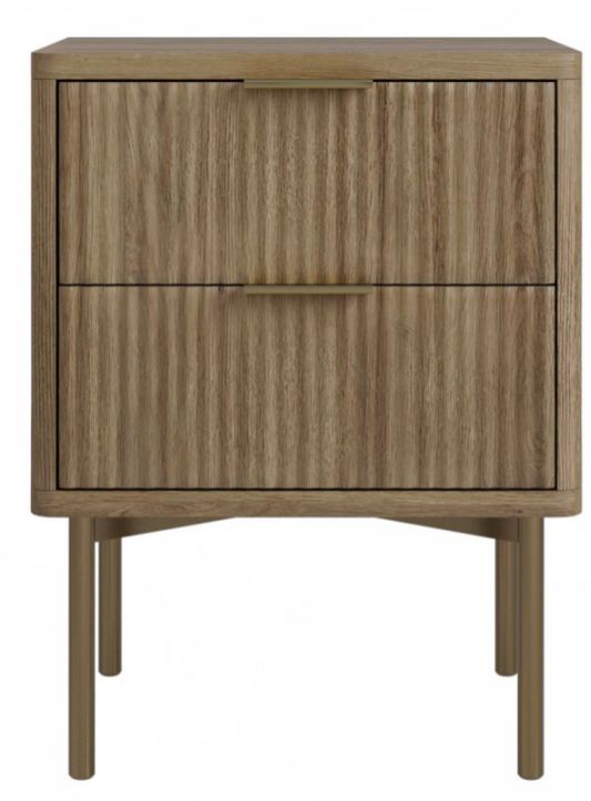 Dark Wood Ribbed 2 Drawer Bedside Table - Valencia