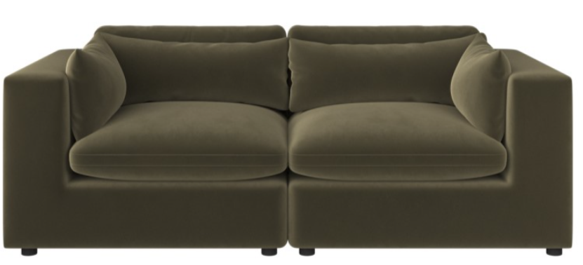 Khaki Green Velvet 3 Seater Sofa - Hudson