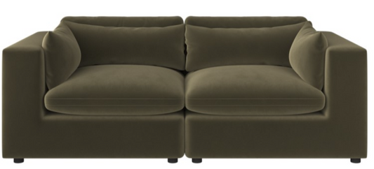 Khaki Green Velvet 3 Seater Sofa - Hudson