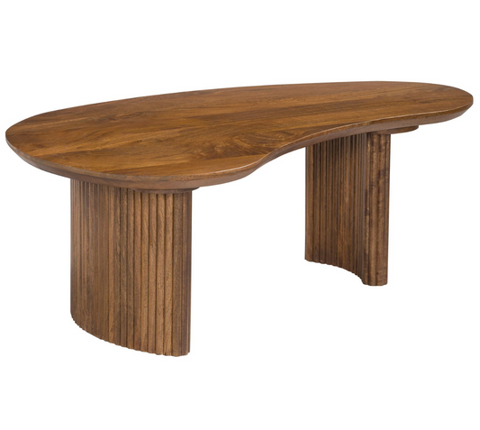 Curved Mango Wood Coffee Table with 2 Legs - Ivan, H32 x W90 x D60 cm
