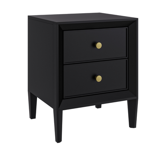 Black Wood 2-Drawer Bedside Table - Georgie, W45 x D40 xH56 cm