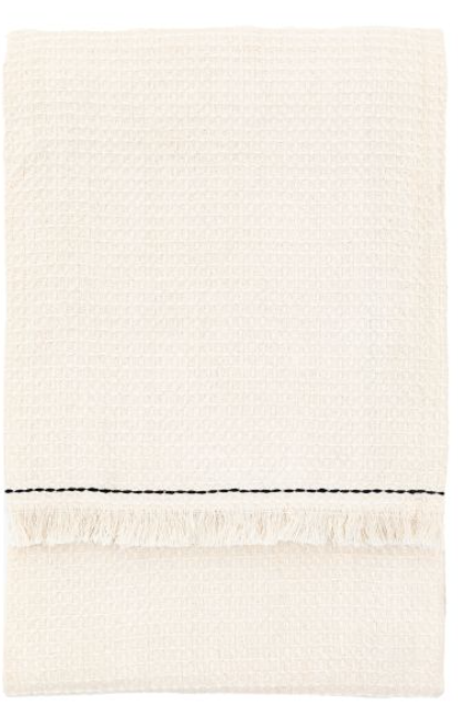 Stitched Border Waffle Throw Cream