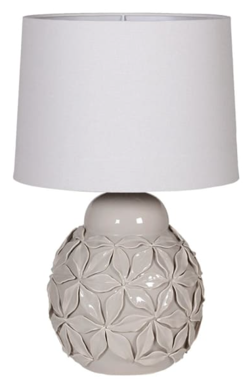 Grey Ceramic Flower Lamp with White Linen Shade