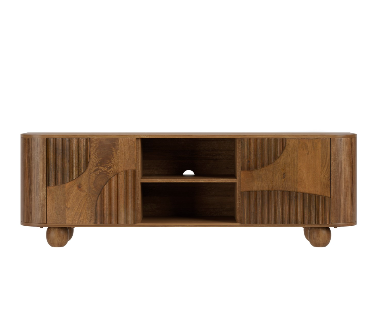 Large Mango Wood TV Stand with Storage - TV's up to 70" - Ivan, W160 X D40 X H53CM