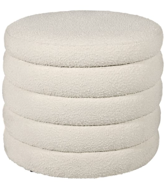 Cream Boucle Ribbed Ottoman Stool
