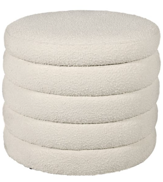 Cream Boucle Ribbed Ottoman Stool