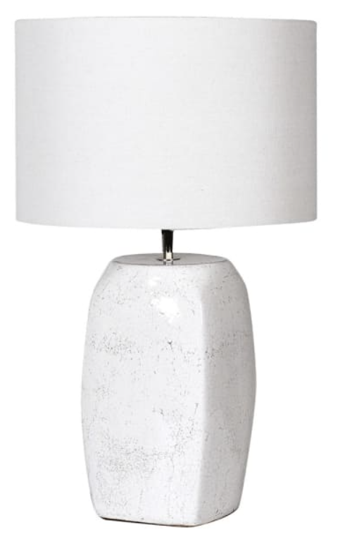 Barrel White Table Lamp with Linen Shade