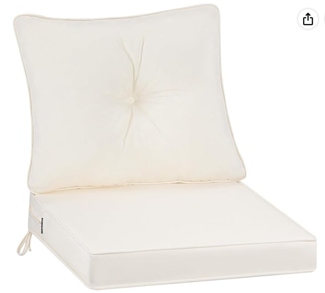 Outdoor Garden Chair Cushion With Backrest, 50x50cm, Beige