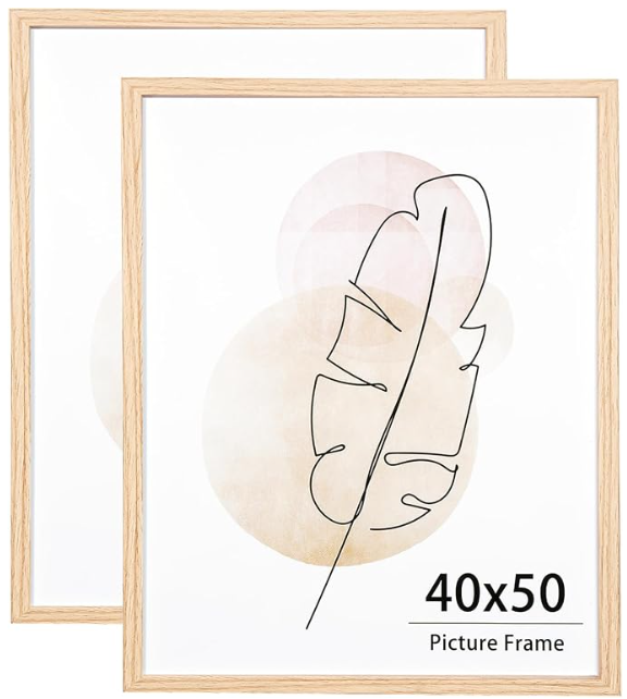 KAIWIN 40X50 Picture Frame Oak Set of 2, Wooden Poster Frame