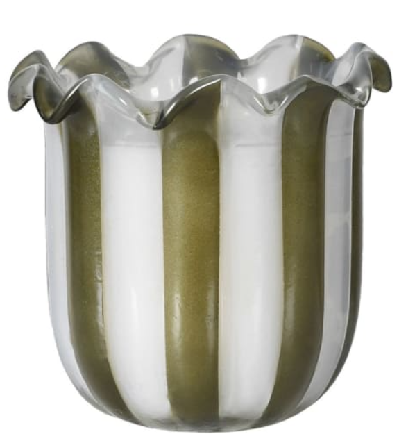 Tuberose Scallop Edge Olive Stripe Candle