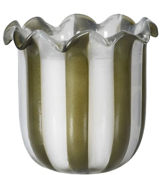 Tuberose Scallop Edge Olive Stripe Candle