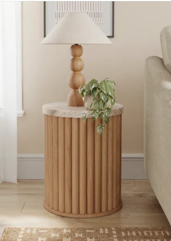 Lucin Travertine Effect Side Table