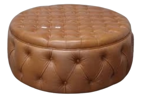 FREDERICK ROUND OTTOMAN IN TAN LEATHER