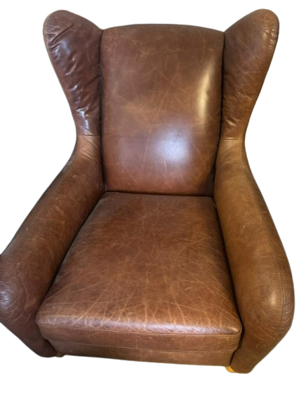 Brown Leather wing back armchair