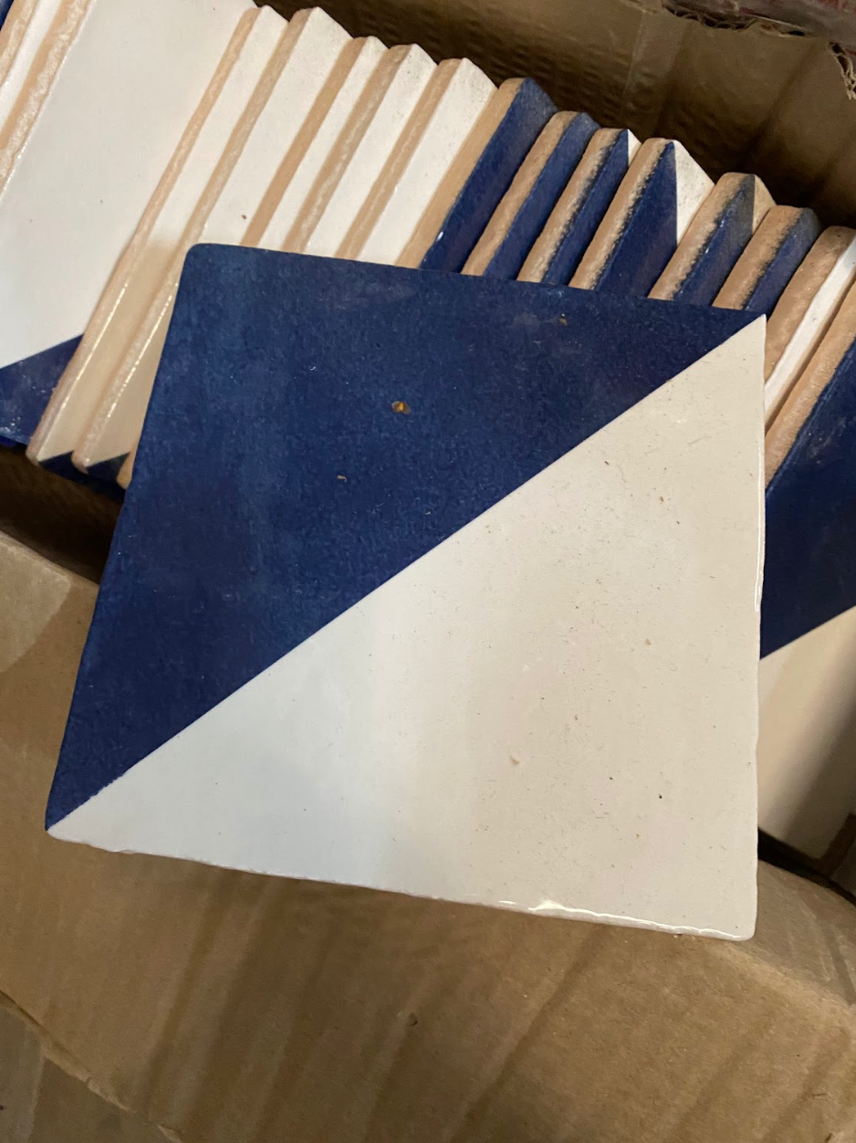 Cobalt blue / off-white bevel ceramic tile 13 X 13cm