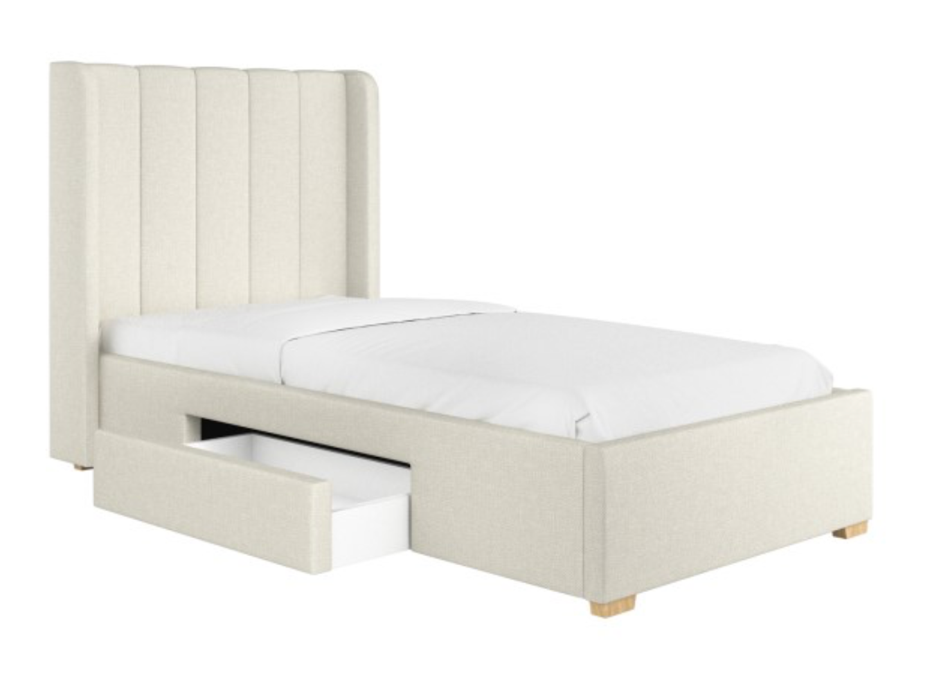 Cream Fabric Single Bed Frame with Storage Drawer - Phoebe