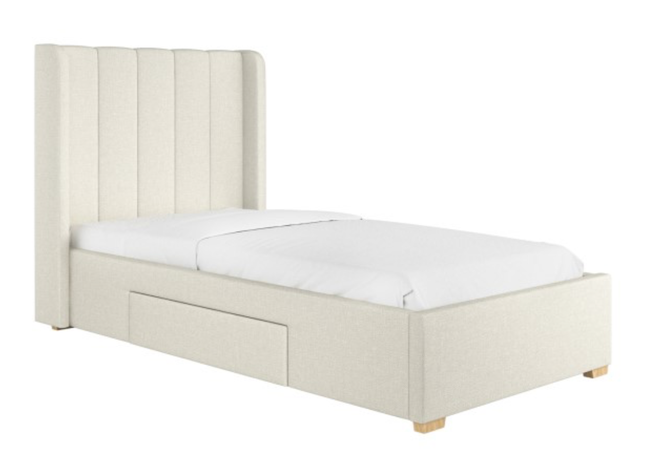 Cream Fabric Single Bed Frame with Storage Drawer - Phoebe