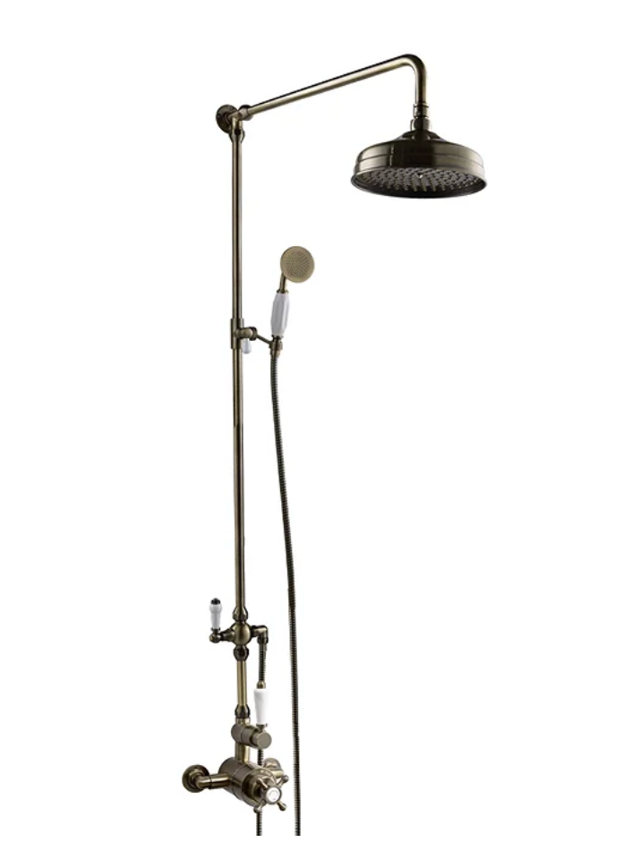 Chatsworth 1928 Antique Brass Exposed Valve incl. Rigid Riser Kit, Diverter, 8" Rose + Handset