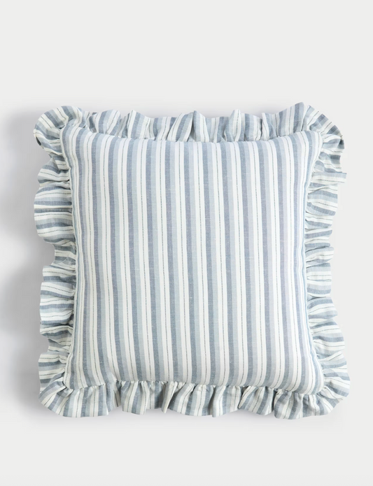 Linen Blend Striped Cushion, Blue Mix 10 X 43 X 43CM