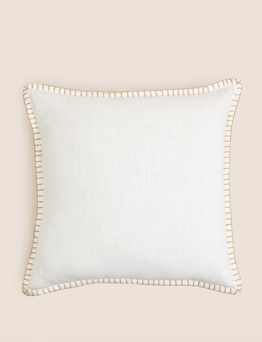 Pure Cotton Blanket Stitched Cushion, Ecru 50 X 50 CM