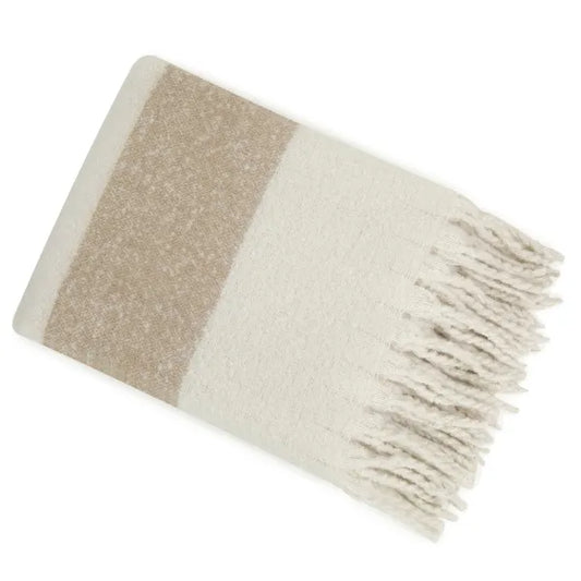 Malini Kalix Taupe Throw FAUX MOHAIR STRIPE IVORY/TAUPE 130 X 170