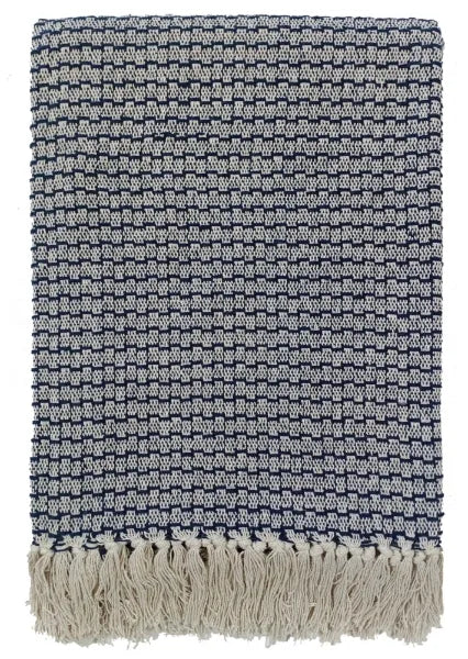 Malini Mejo Navy Throw BASKET WEAVE PATTERN,RECYCLED YARN NAVY130 X 180