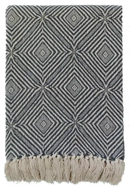 Malini Vasant Black Throw DIAMOND PATTERN RECYCLED YARN BLACK 130 X 180