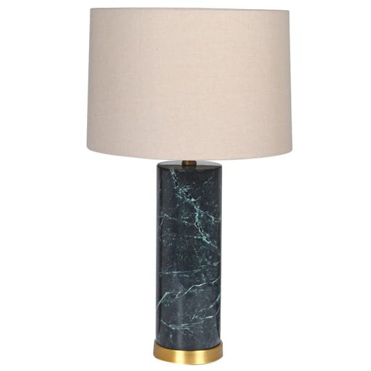 Dark Green Marble Table Lamp with Linen Shade