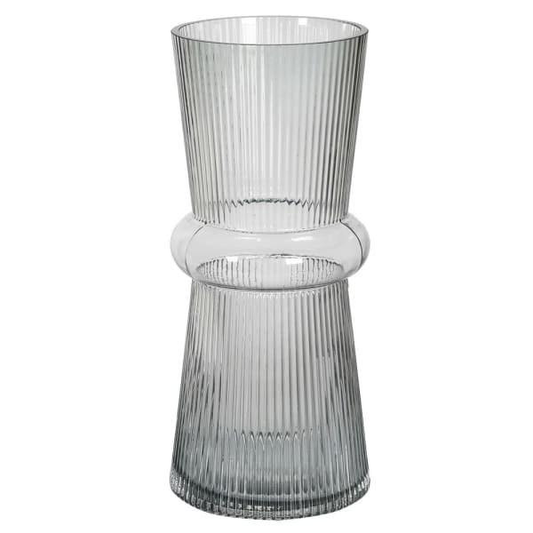 Hand Blown Grey Ribbed Vase