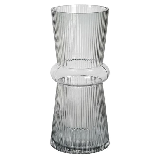 Hand Blown Grey Ribbed Vase